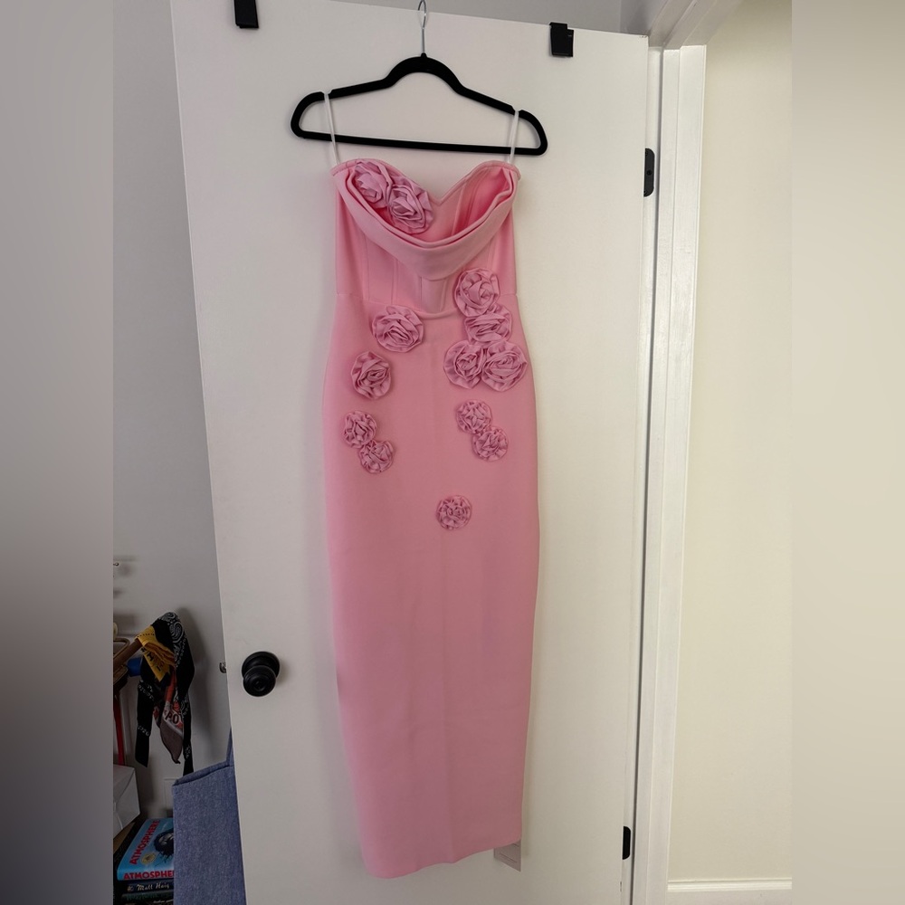 NWT Mew Mews Arushi | Chic Strapless Pink Flower Bandage Dress - Picture 10 of 13